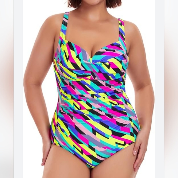 Ocean Blues Other - NWT Ocean Blues Neon Stripe Tummy Control One Piece Swimsuit Size Small